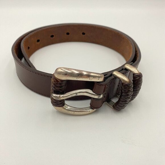 Fossil Womens Belt Size Small Brown Leather Wrap Silver Tone Buckle Braid - Picture 1 of 11